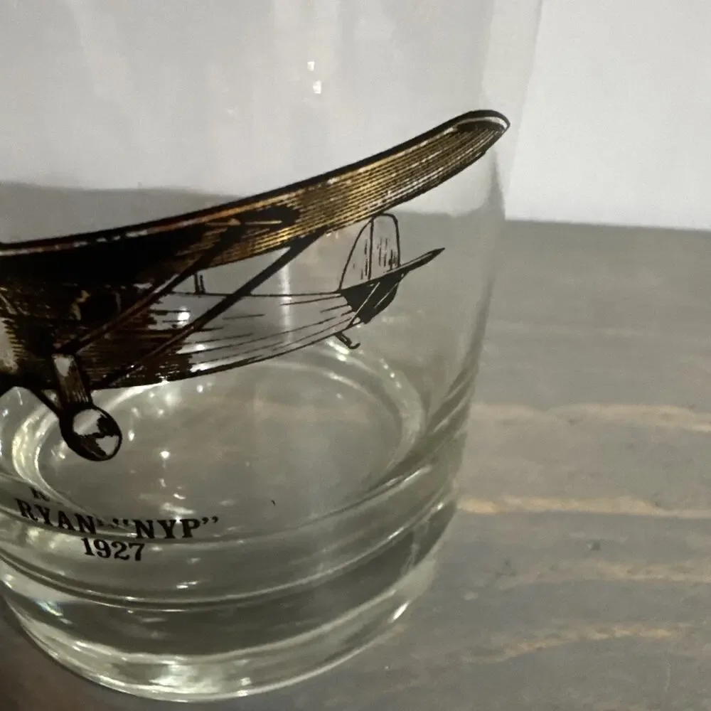 Vintage ‘Plane’ Bar Glass Tumbler 3 1/2 in RYAN “NYP” 1927 MCM Bar Wear Rare